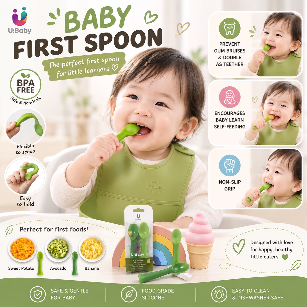U:Baby My Baby First Spoons & Teether - 2pcs pack